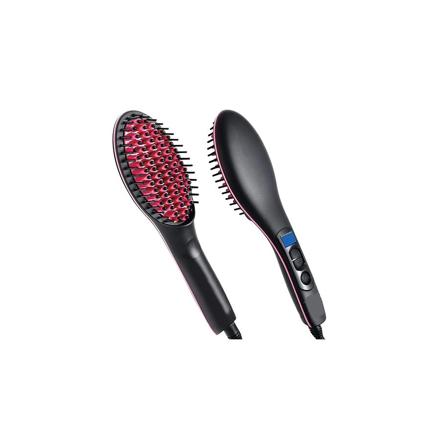 Electric 3 in 1 Ceramic Fast Hair Straightener Brush with LCD Temperature Control Display