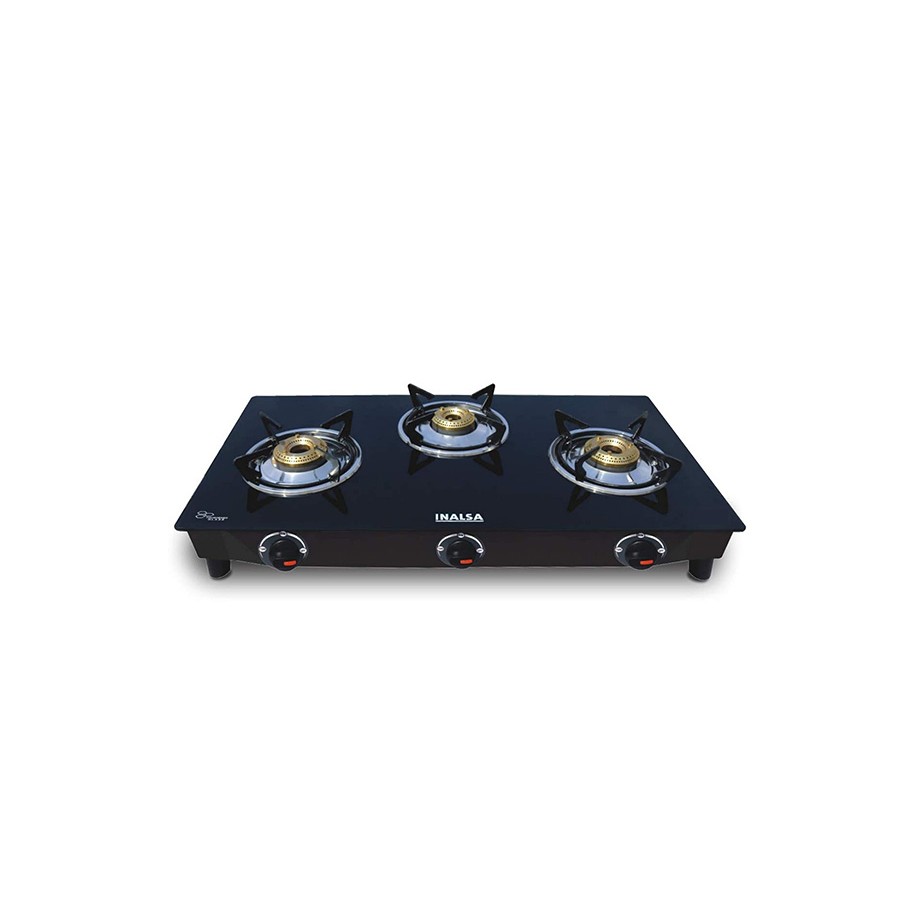 Inalsa Agni Manual Stainless Steel Toughened Glass Top 3 Burner Gas Stove