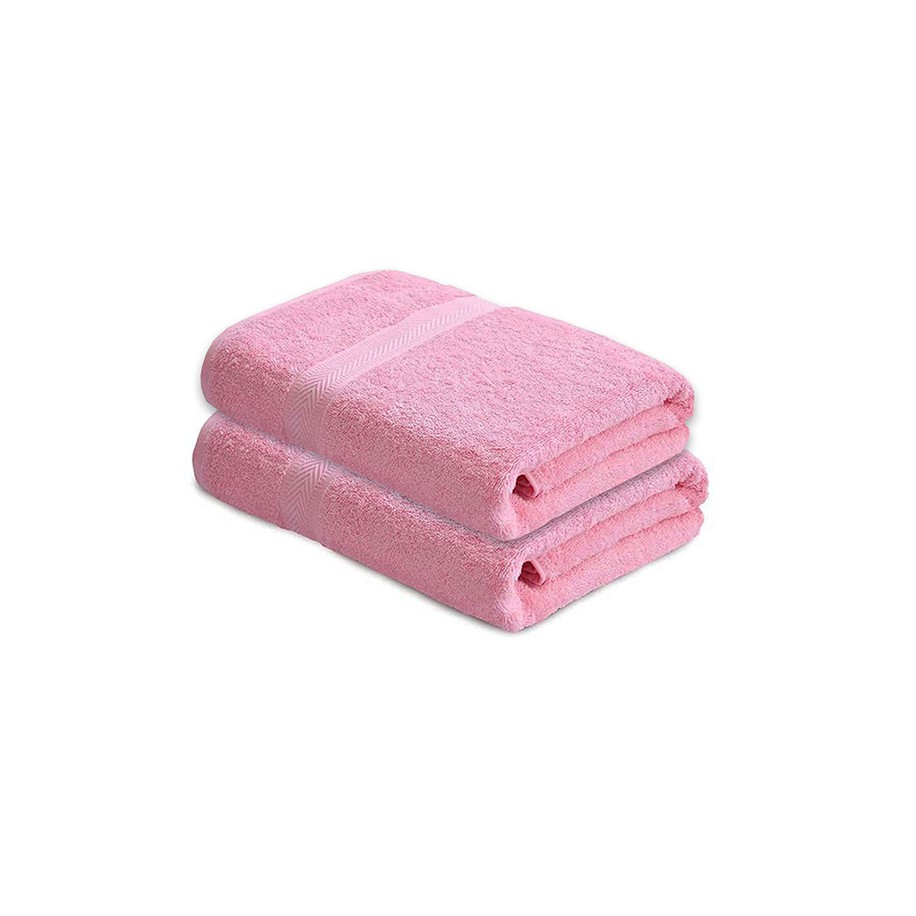 NickSun Pink Set Of 2 Solid Cotton Bath Towel