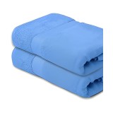 NickSun Set Of 2 Sky Blue Solid Cotton Bath Towel