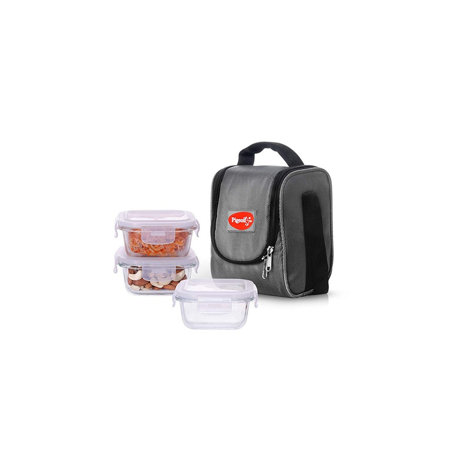 Pigeon Therma Fresh Borosilicate Glass 3 Piece Round Lunch Box