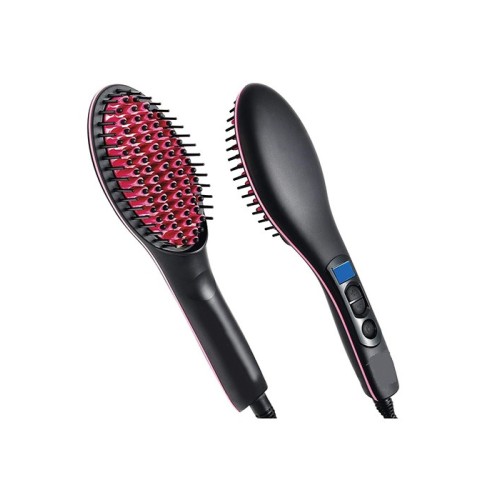 Electric 3 in 1 Ceramic Fast Hair Straightener Brush with LCD Temperature Control Display