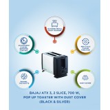 Bajaj Majesty ATX3 Auto Pop Up 750 Watts 2 Slices Toaster