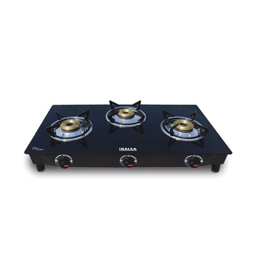 Inalsa Agni Manual Stainless Steel Toughened Glass Top 3 Burner Gas Stove